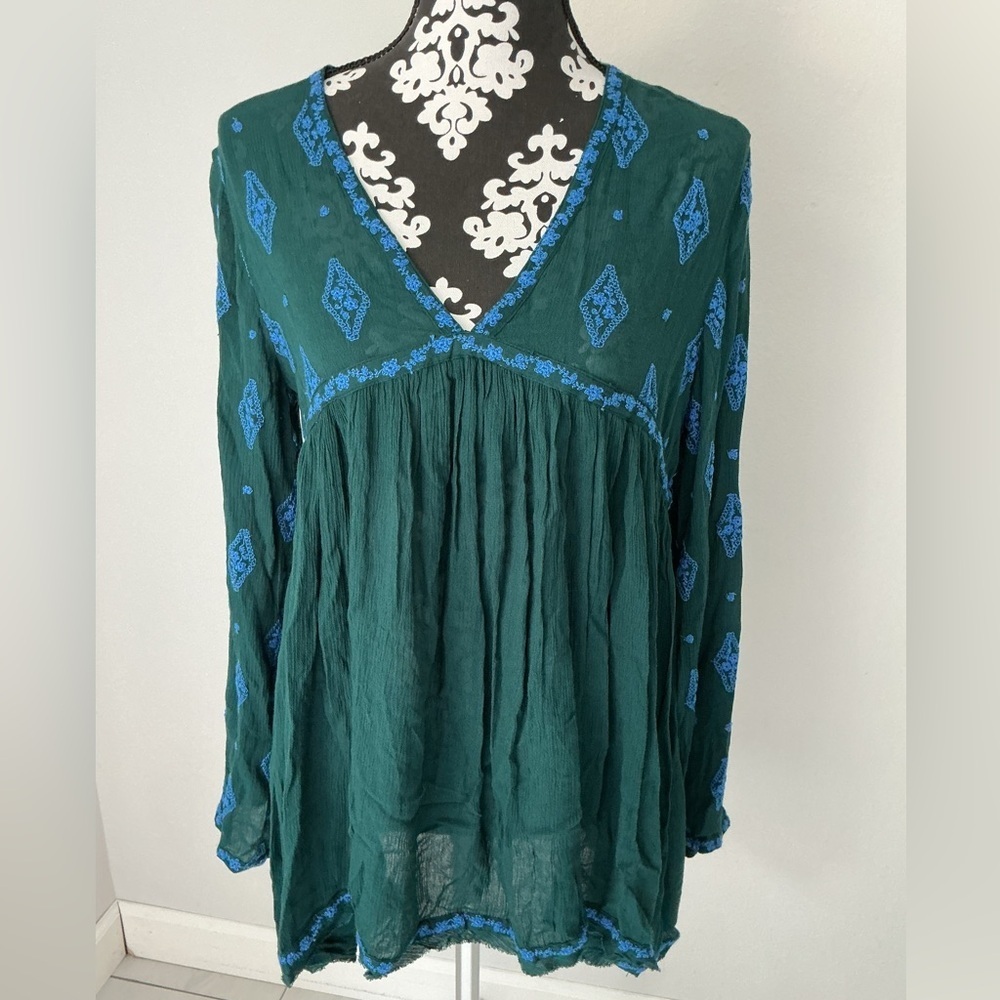 Free People Green and Blue Textured Top - Picture 2 of 15